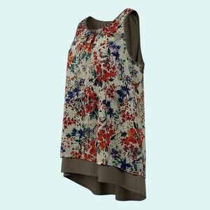 danielrainn Women's Top M Multi-Color Floral Layered Keyhole Pleated Blouse